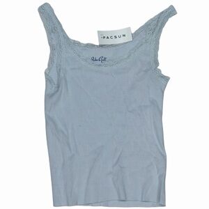 Brandy Melville John Galt Ribbed Lace Tank Top Light Blue NWT One Size